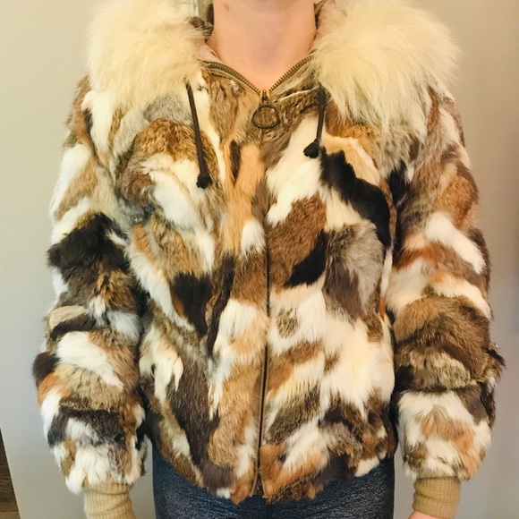 Vintage Pieced Rabbit Fur Coat with Hood - Picture 5 of 8